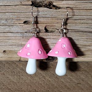 Mushroom Earrings - Pink & White Acrylic - New